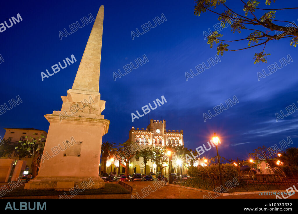 Plaça des Born. Obelisco (19th century).Ciutadella.Menorca.Biosphere Reserve.Illes Balears.España.