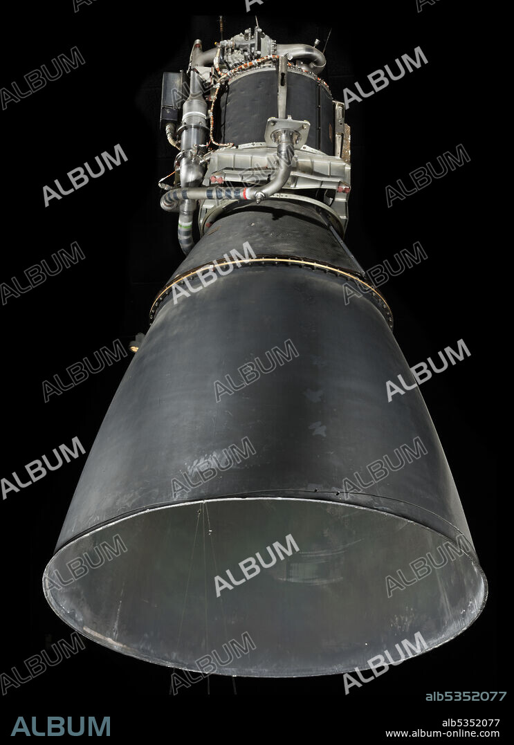 This is a Descent Engine designed by Space Technology Laboratories as used on the Project Apollo Lunar Excursion Module (LM) to land on the Moon. The engine could be throttled between 1,000 and 10,000 pounds of thrust and was also the first gimballed and throttable rocket engine used on a spacecraft. The engine shown here is an early developmental model dating to 1966. During the Apollo lunar missions from 1969-1972, there were no problems with the Descent Engine, although on the Apollo 13 mission, no Moon landing was made and the Descent Engine served another purpose, that of taking the craft out of lunar orbit and back home. The engine was donated to the Smithsonian in 1972 by the NASA Marshall Space Flight Center.