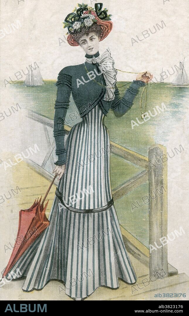 Fashion in the 1890s in European and European-influenced countries is characterized by long elegant lines, tall collars, and the rise of sportswear. It was an era of great dress reforms led by the invention of the drop-frame safety bicycle, which allowed women the opportunity to ride bicycles more comfortably, and therefore, created the need for appropriate clothing. Fashion is a distinctive and often habitual trend in the style in which a person dresses. It is the prevailing styles in behavior and the newest creations of textile designers. Prior to the mid-19th century, most clothing was custom-made. It was handmade for individuals, either as home production or on order from dressmakers and tailors. By the beginning of the 20th century, with the rise of new technologies such as the sewing machine, the development of the factory system of production, and the emergence of department stores, clothing had increasingly come to be mass-produced in standard sizes and sold at fixed prices.