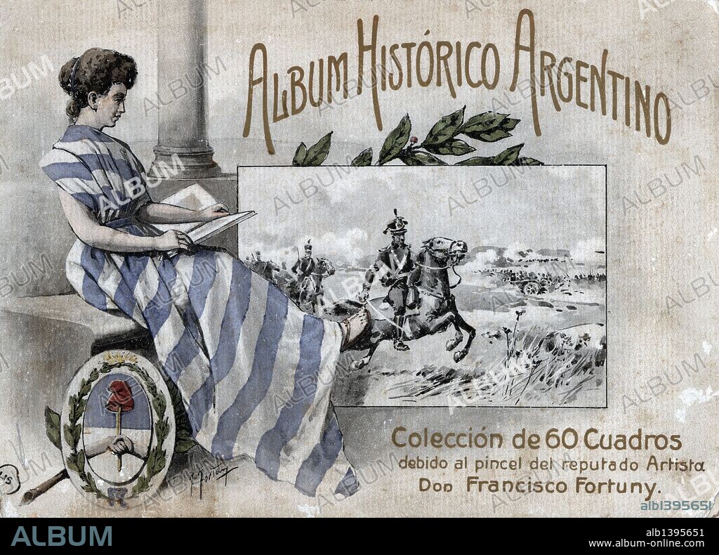 FORTUNY FRANCISCO. Portada del Álbum Histórico Argentino con 60 cuadros del artista Francisco Fortuny, año 1916.