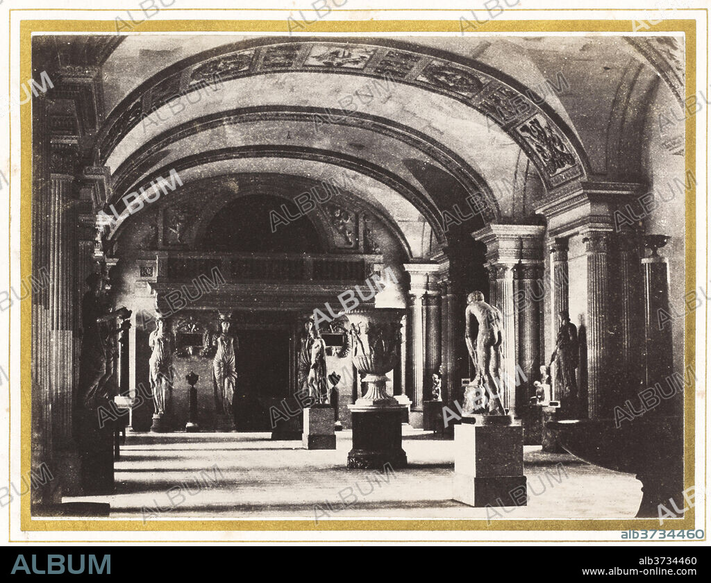 CHARLES MARVILLE. Salle des Cariatides, au Musée du Louvre. Dated: c. 1851. Dimensions: sheet (trimmed to image): 15.7 x 21.2 cm (6 3/16 x 8 3/8 in.)  page size: 33.5 x 51.1 cm (13 3/16 x 20 1/8 in.)  overall: 40.6 x 55.9 cm (16 x 22 in.). Medium: salted paper print from paper negative.