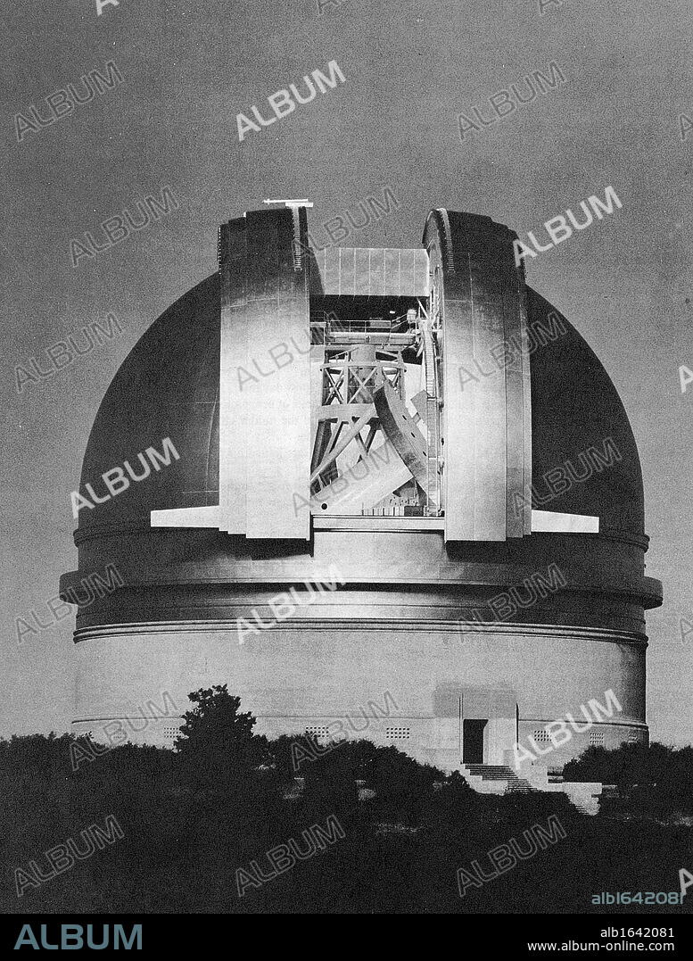 200-inch Hale telescope at Palomar Observatory shown at night. Built in 1948 and named for George Ellery Hale (1868-1938) Courtesy of Mount Wilson and Palomar Observatories.