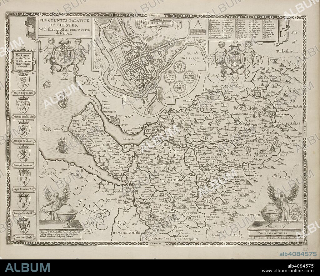 SPEED J y STENT P. A map of the county of Cheshire and the town of Chester. A collection of 37 Maps of the counties of England. London. H. Overton, 1714. A collection of 37 Maps of the counties of England, being reprints, of J. Speedâ€™s maps, by Henry Overton, together with those of P. Stent reprinted by John Overton, and maps of Derbyshire and Yorkshire engraved by S. Nicholls. Source: Maps.145.c.9 21. Language: English.