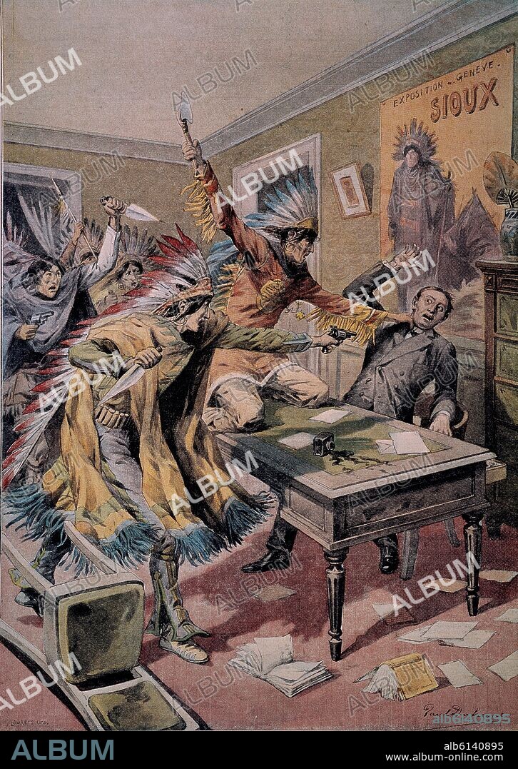 PAUL DUFRESNE. REVUELTA DE INDIOS SIOUX EN UN CASINO.GRABADO POR LAUREYS.