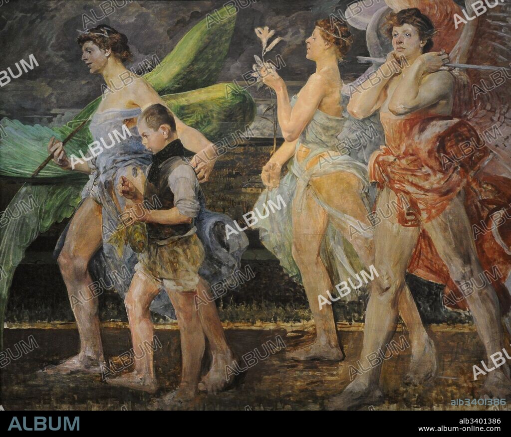 Jacek Malczewski (1854-1929). Polish painter, member of Young Poland movement. Tobias with Angels, ca. 1908. SIlesian Museum. Katowice. Poland.