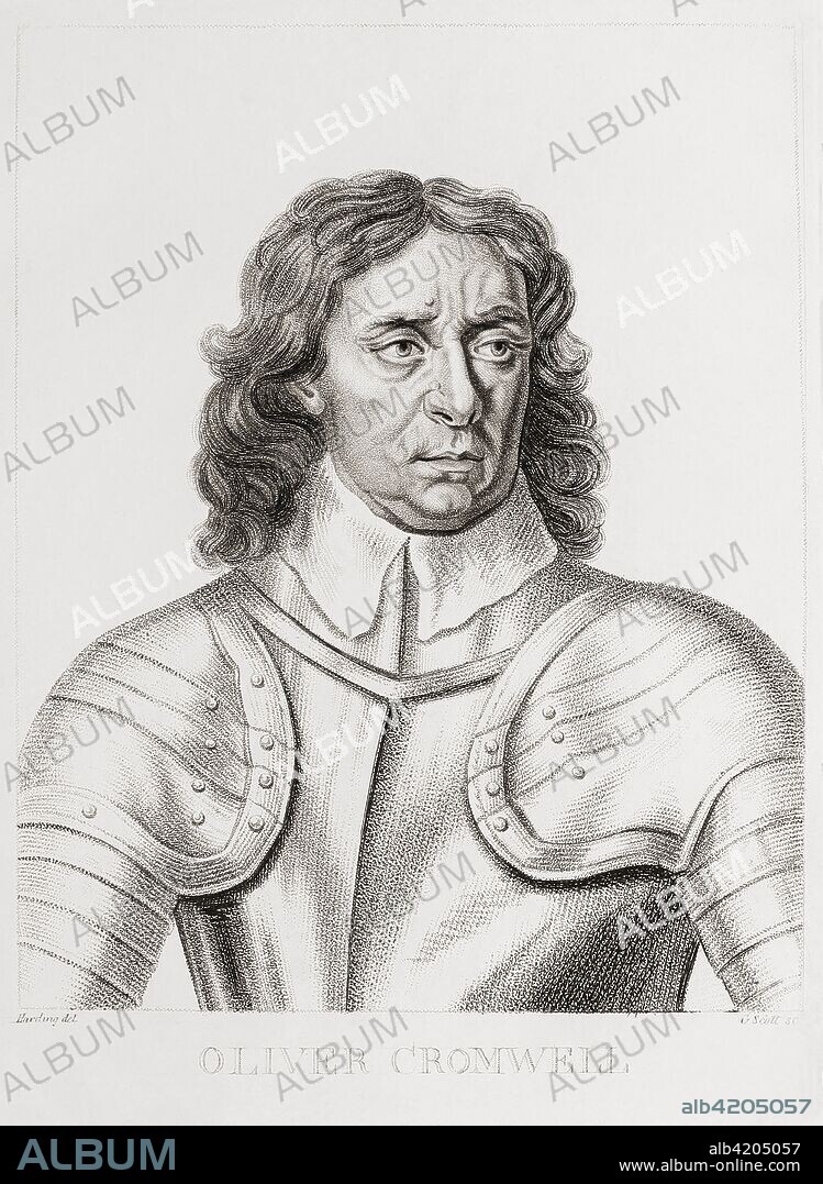 Oliver Cromwell, 1599-1658. English military leader, politician and head of state.  Engraving by G. Scott, after Sir Peter Lely.  From Woodburn's Gallery of Rare Portraits, published 1816.