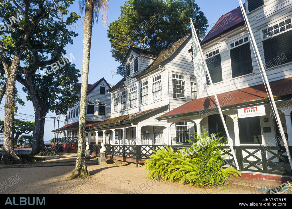 Colonial wooden buildings in Fort Zeelandia, UNESCO World Heritage Site, Paramaribo, Surinam, South America.