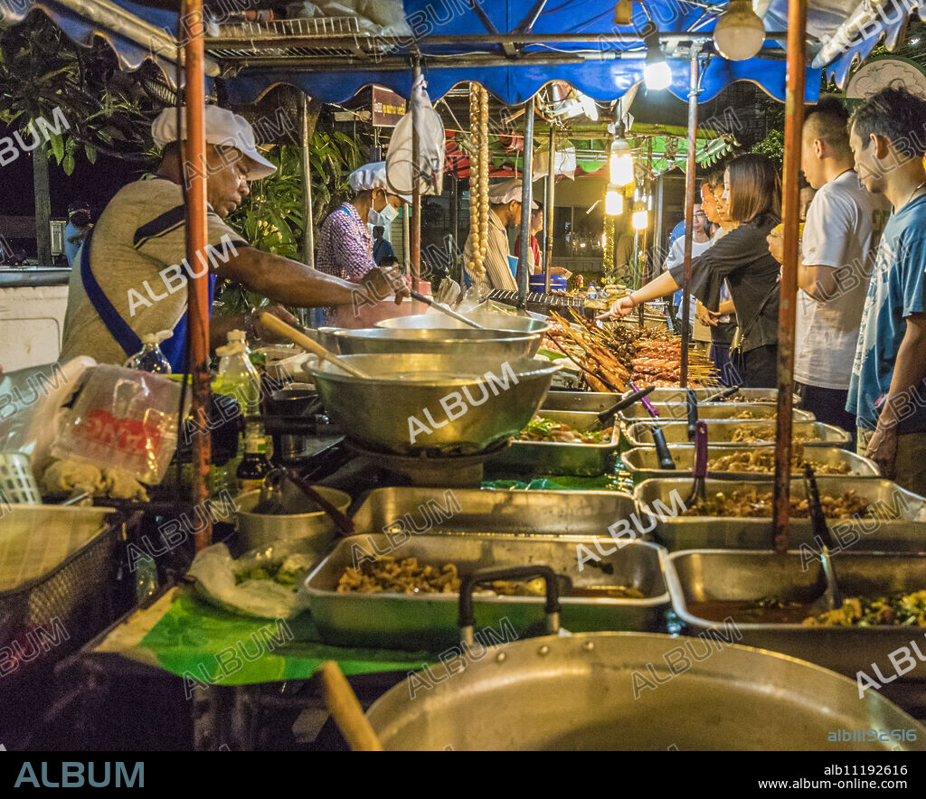 A noodle stall at the Banzaan night market in Patong, Phuket, Thailand, Southeast Asia, Asia.