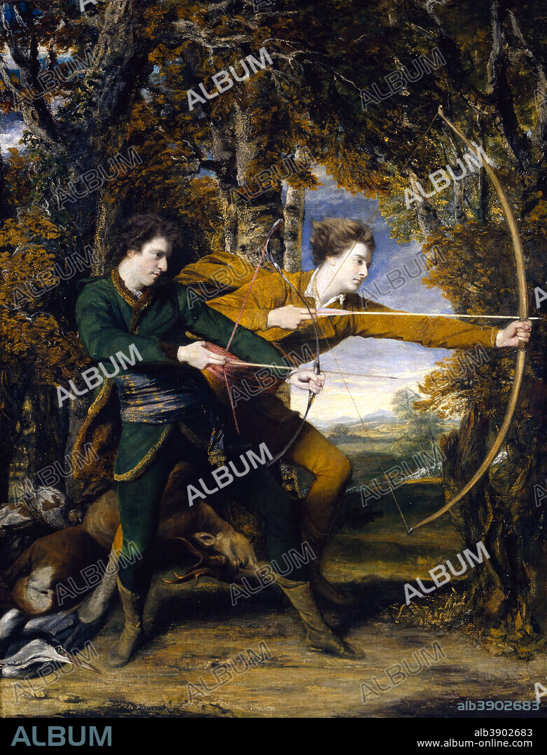 JOSHUA REYNOLDS. Colonel Acland and Lord Sydney: The Archers. Date/Period: 1769. Painting. Oil on canvas. Height: 236 cm (92.9 in); Width: 180 cm (70.8 in).