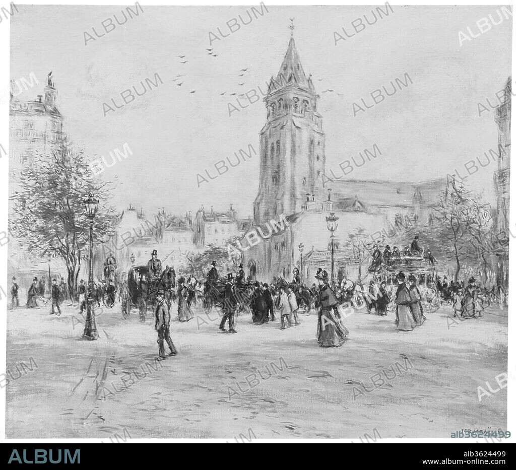 JEAN-FRANCOIS RAFFAELLI. Place Saint-Germain-des-Prés, Paris. Artist: Jean-François Raffaëlli (French, Paris 1850-1924 Paris). Dimensions: 27 1/2 x 31 1/2 in. (69.9 x 80 cm).