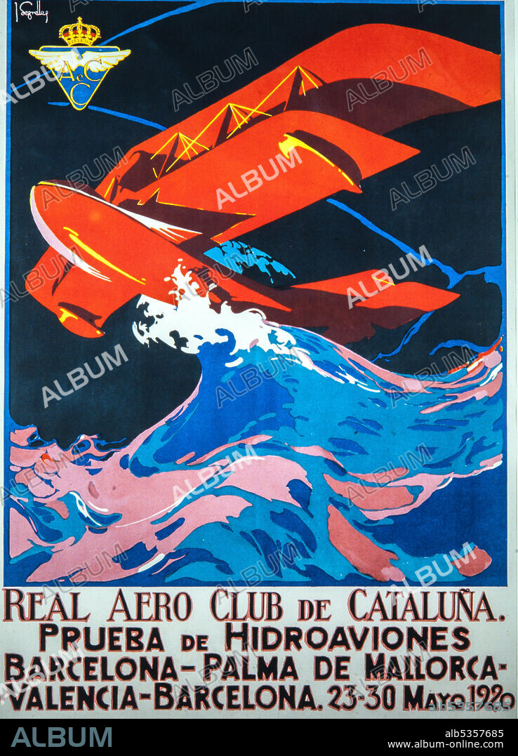 JOSÉ SEGRELLES. Cartel modernista. Real aero club de Cataluña, 1920. Colección privada.