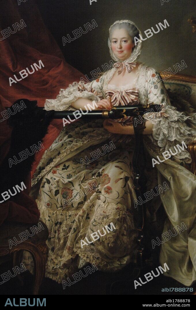 FRANÇOIS HUBERT DROUAIS. MADAME DE POMPADOUR (Jeanne-Antoinette Poisson, marquesa de Pompadour) (París, 1721-Versailles, 1764). Cortesana francesa, favorita del monarca Luís XV. "MADAME DE POMPADOUR CON SU BASTIDOR", 1763-18764. Obra del pintor francés François-Hubert DROUAIS (1727-1775). National Gallery. Londres. Inglaterra. Reino Unido.