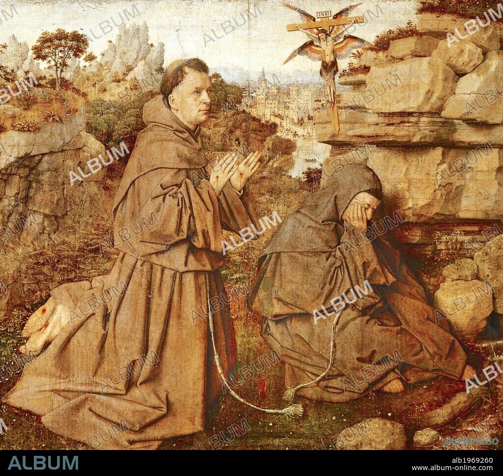 St Francis receiving the stigmata, 1432, by Jan Van Eyck (1390-1441), oil on panel transferred onto canvas, 29x34 cm.