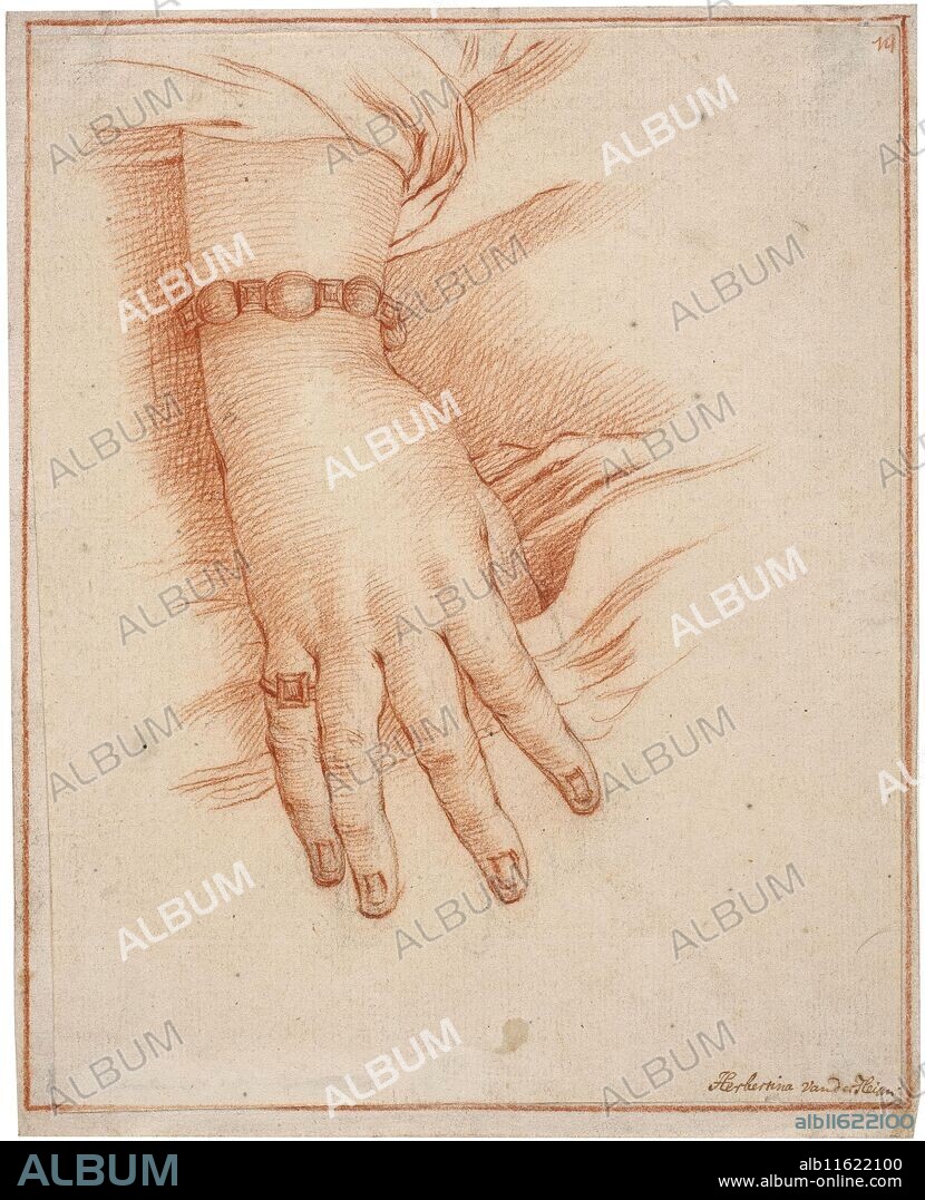 Herbertina van der Heim (Dibujante) Atribuido a / 'Mano femenina / Detalle de un retrato'. Siglo XVIII. Preparado a lápiz, Sanguina sobre papel verjurado, 195 x 153 mm.