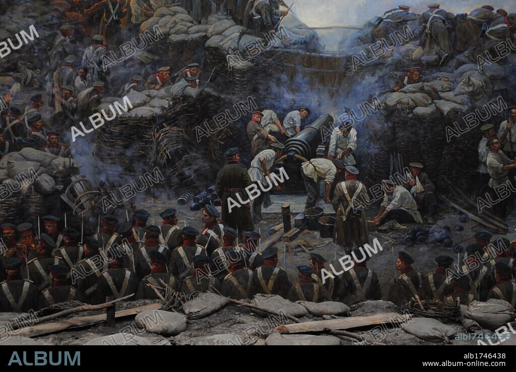 Crimean War (1853-1856). Siege of Sevastopol, 1854-1855, by Franz Alekseyevich Roubaud (1856-1928). The city, on the Black Sea, was besieged for 11 months. Detail. Museum of Heroic Defense and Liberation of Sevastopol. Crimean Peninsula. Ukraine.