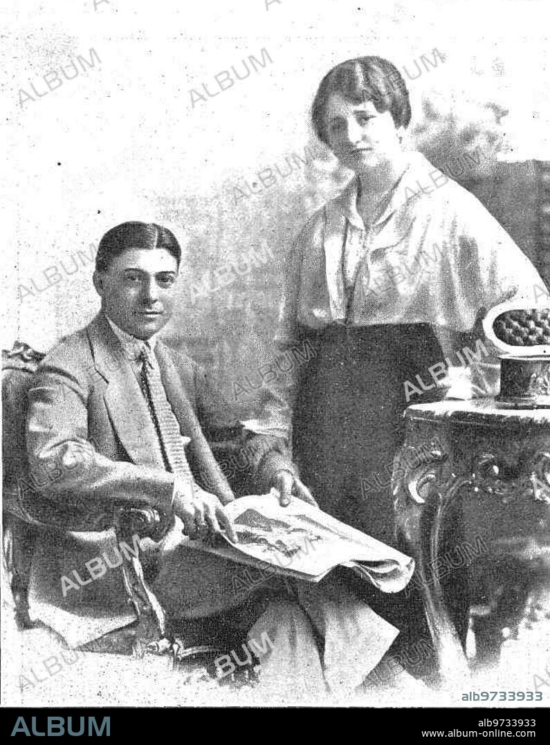 1916. Eduardo Arcos, known as "Fantomas" or "The King of Thieves", with his lover Leonor Fiorovanti, who were arrested by the Police and placed at the disposal of the court. Photograph taken from a newspaper of the time.
