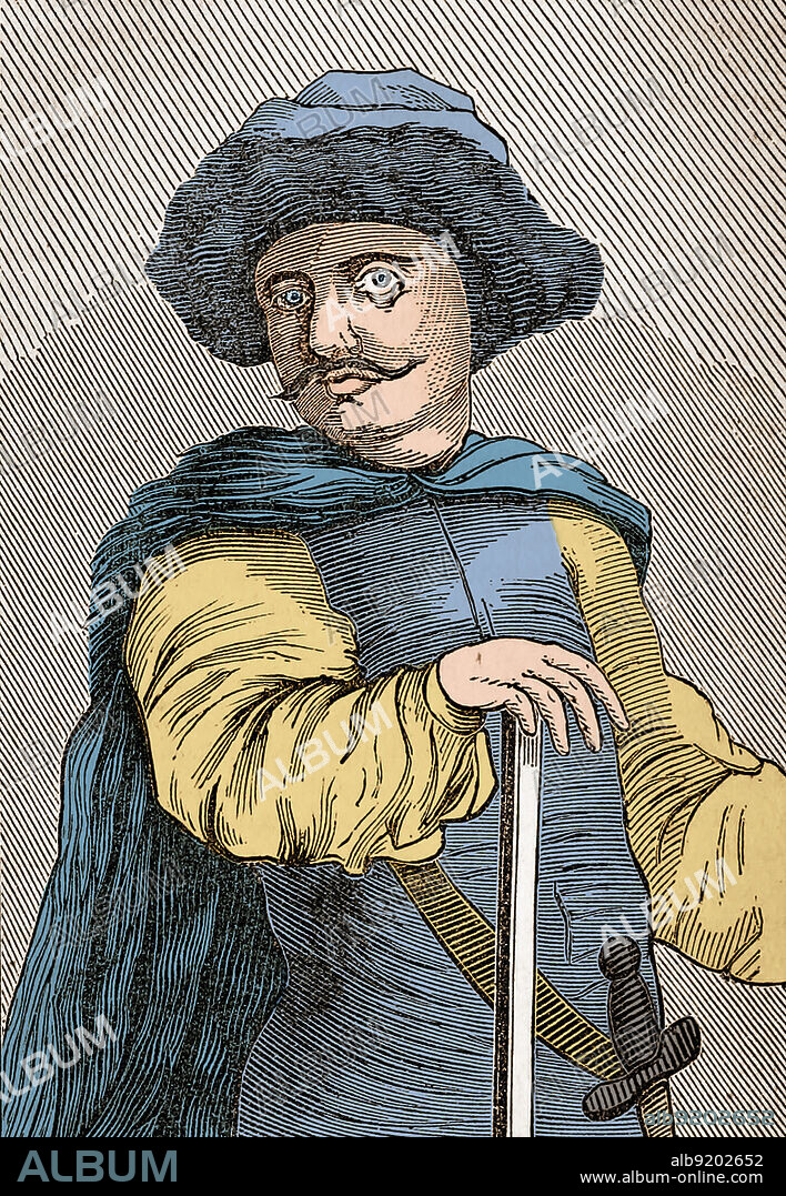 Henry Morgan (1635-1688) was a Welsh privateer, plantation owner, and, later, Lieutenant Governor of Jamaica. Illustration from The Buccaneers of America, 1851. Colorized.