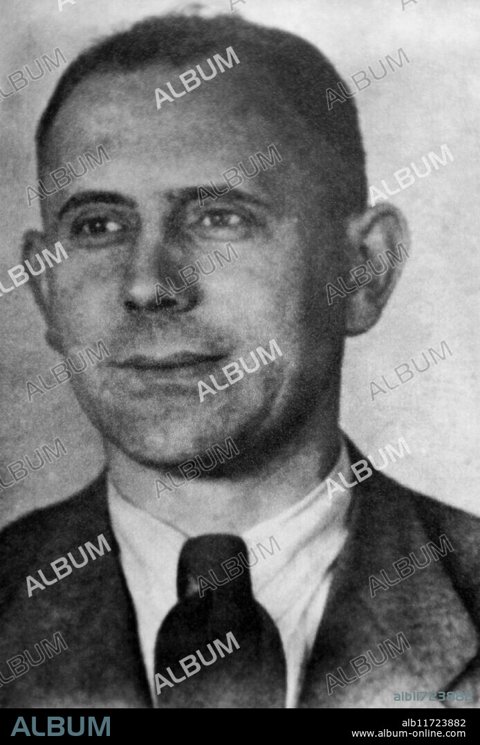 Wilhelm Kunde (b. 1904). SS-Hauptstumführer, Schutzstaffel (SS) officer in the German Reich Captain's Group. Kriminal-Sekretär in the criminal police department (Kripo), in Gestapo Sub-Section IV B-1 in the Kraków District. He was the spokesman for the SS and Gestapo on Jewish affairs. Kunde participated in the liquidation of the Kraków ghetto on 13 and 14 March 1943. In 1944, Kunde moved to Bremen, his hometown in northern Germany. After the war, in the 1970s, he was tried in West Germany. Kunde died of stomach cancer before the trial was over. Portrait.