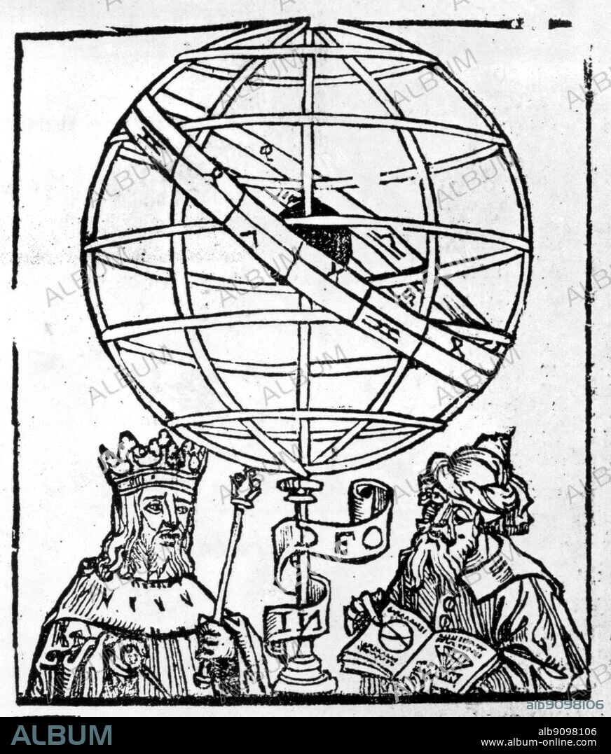 Frontispiece from Sacrobosco's Treatise of the Sphere - Reliable information about the life of Johannes de Sacrobosco is scarce, and standard sources such as the Dictionary of Scientific Biography have unfortunately included as fact material deriving from the speculations and inventions of sixteenth- and seventeenth-century antiquarians. On the basis of a statement made in 1271 by his commentator Robertus Anglicus, he is believed to have been of English origin; his name is frequently anglicised as John of Holywood. At some time in the earlier part of the thirteenth century (according to a seventeenth-century account, it was June 5th 1221) he arrived in Paris and formed an association with the university there, although whether it was initially as an arts student or as a licentiate (one who, by virtue of having been made a master of arts at another university was already qualified to teach) is not clear. It is presumed that at some point he was enrolled as a regent master lecturing on mathematics and astronomy. After his death, which may have occurred in 1256, a memorial was constructed in the monastery of St. Mathurin, closely associated with the University of Paris. This was decorated with an astronomical instrument, perhaps an astrolabe, and a few lines of Latin verse which referred to Sacrobosco's calendrical work; it is no longer extant.