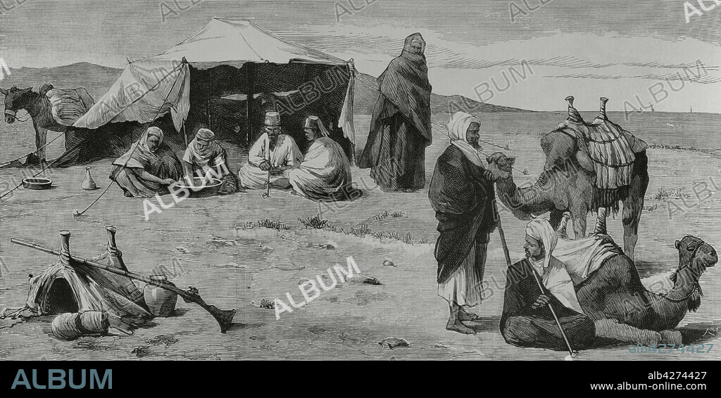 BERNARDO RICO (1825-1894). SPANISH ENGRAVER.. Egipto. Un aduar de beduinos en el desierto. Grabado por Rico. La Ilustración Española y Americana, 22 de junio de 1882.