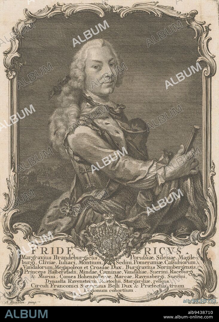 Portrait of Friedrich III of Brandenburg-Bayreuth, Matthias Gottfried Eichler, after Alexander Roslin, 1758 - 1818, print maker: Matthias Gottfried Eichler, (mentioned on object), print maker: Philipp Andreas Kilian, after: Alexander Roslin, (mentioned on object), 1758 - 1818, paper, engraving, h 204 mm × w 147 mm.