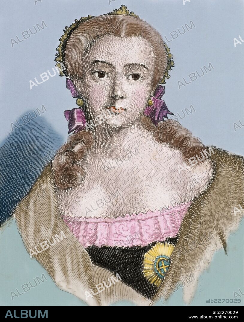 ISABEL PETROVNA (1709-1762). Zarina de Rusia (1741-1762). Grabado coloreado del siglo XIX.