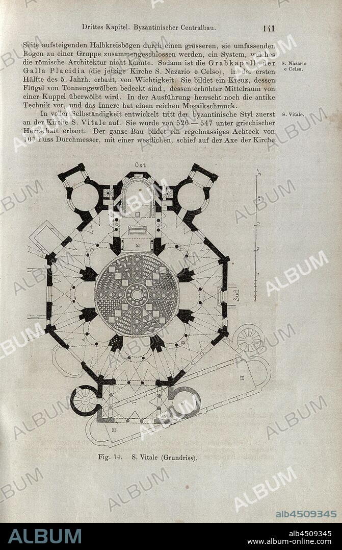 S. Vitale floor plan, Floor plan of the church of San Vitale in Ravenna, fig. 5, p. 141, Wilhelm Lübke: Geschichte der Architektur von den ältesten Zeiten bis auf die Gegenwart. Leipzig: Verlag von Emil Graul, 1855.