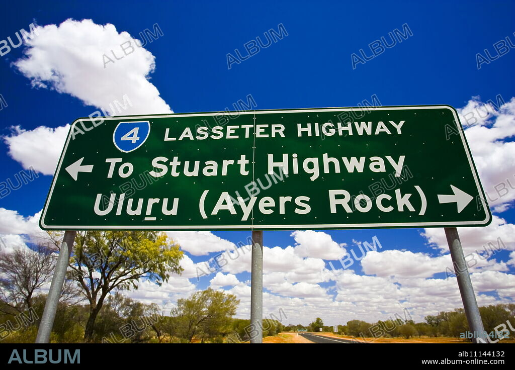 Lasseter highway sign to Stuart Highway and Uluru Ayers Rock, Northern Territory, Australia.