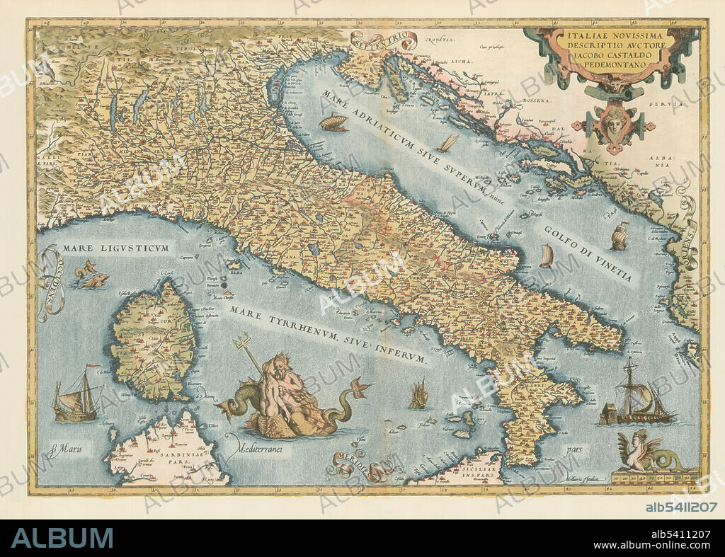 Italia. Italien. Italy. Theatrum Orbis Terrarum (Theatre of the World) is considered to be the first true modern atlas. Written by Abraham Ortelius and originally printed on May 20, 1570, in Antwerp, it consisted of a collection of uniform map sheets and sustaining text bound to form a book for which copper printing plates were specifically engraved. The Ortelius atlas is sometimes referred to as the summary of 16th cartography and the first time that the entirety of Western European knowledge of the world was brought together in one book. Most of the maps were admittedly reproductions, and many discrepancies of delineation or nomenclature occur. From its original 70 maps and 87 bibliographic references in the first edition (1570), the atlas grew through its 31 editions to encompass 183 references and 167 maps in 1612.