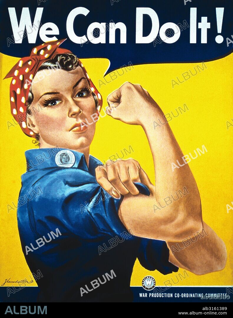 United States: 1942 A poster designed by J.Howard Miller for Westinghouse and used by the War Production Co-ordinating Committee.