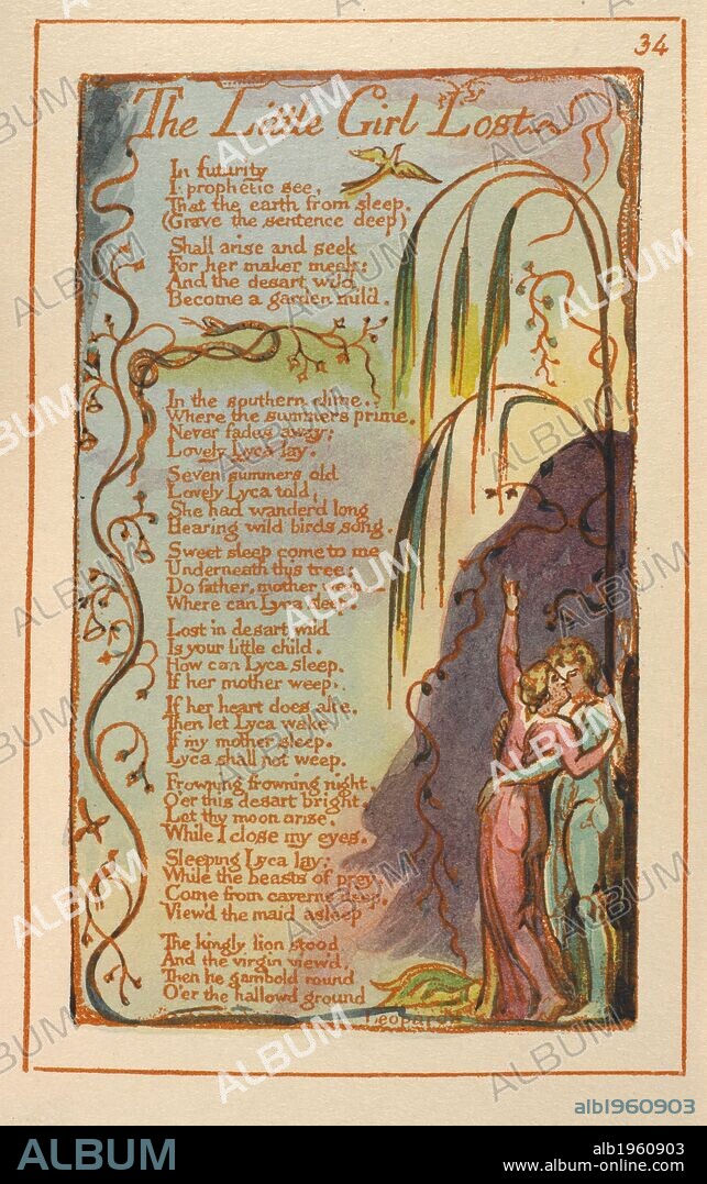 WILLIAM BLAKE. The little girl lost. Songs of Innocence and of Experience. H. Young & Sons: Liverpool, 1923. The little girl lost. Illustrated poem  Image taken from 'Songs of Innocence and of Experience. [A facsimile of a coloured and gilded copy of the first edition.].'  Published by H. Young & Sons: Liverpool, 1923 . Source: C.71.d.19, page 34. Language: English.