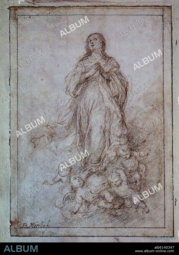 BARTOLOMÉ ESTEBAN MURILLO. BOCETO - INMACULADA CONCEPCION - SIGLO XVII - BARROCO ESPAÑOL.