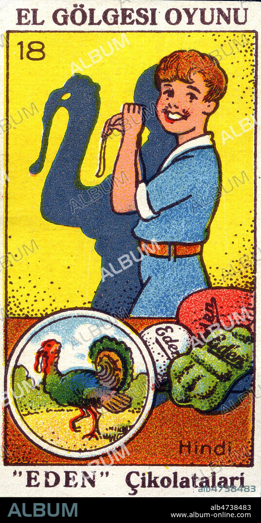 Ombre chinoise : le dindon. Vignette publicitaire turque pour des gateaux, vers 1920. Credit : IM/KHARBINE-TAPABOR.