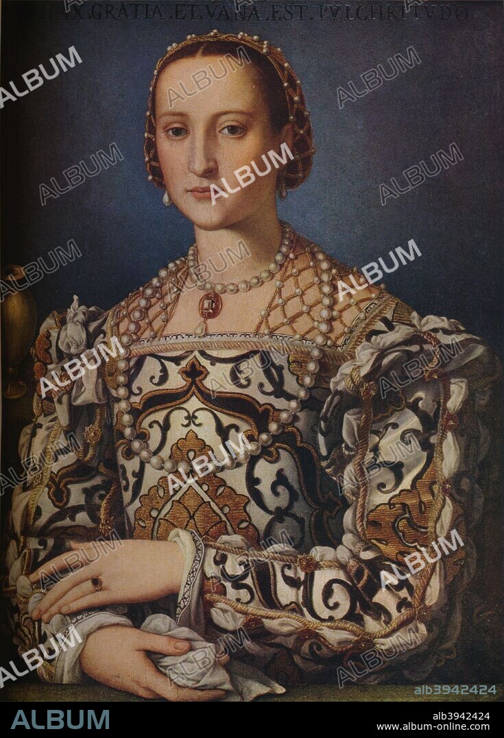 'Eleonora di Toledo,' c1559. Eleonora of Toledo (1522-1562) Grand Duchess of Tuscany, Wife of Cosimo Dei Medici, First Grand Duke. Painting held in The Wallace Collection, London. From The Connoisseur Volume 103. [Otto Limited, London, 1939].