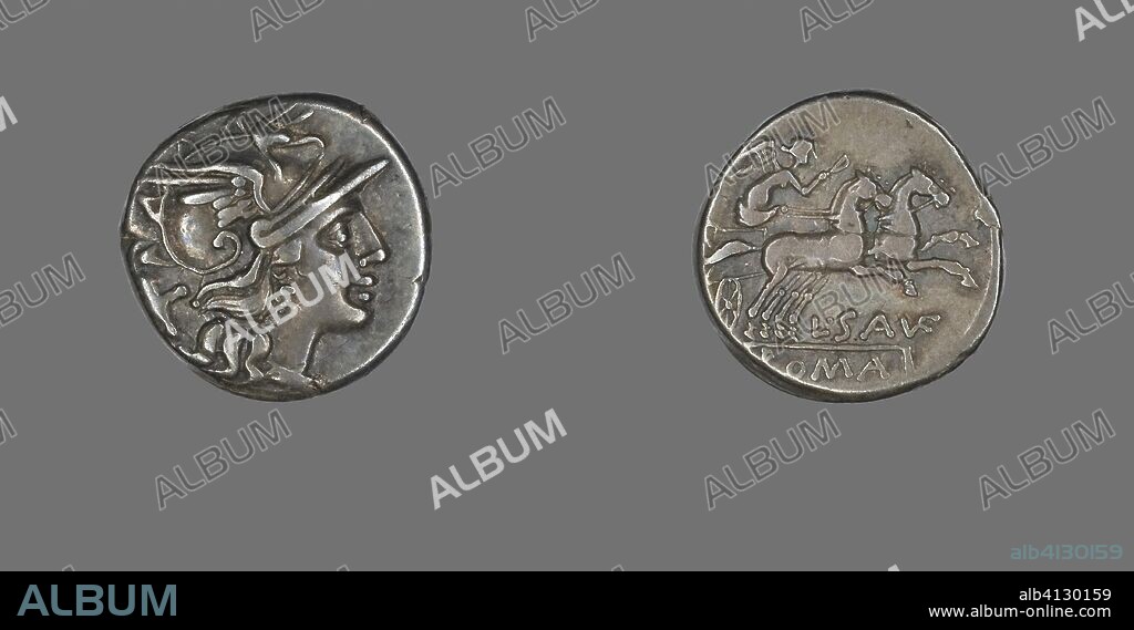 ANCIENT ROMAN. Denarius (Coin) Depicting the Goddess Roma. Roman. Date: 152 BC. Dimensions: Diam. 1.8 cm; 3.82 g. Silver. Origin: Roman Empire.