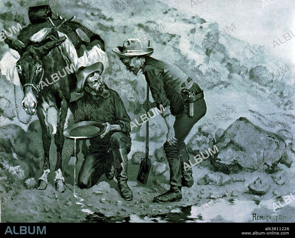 Two miners panning for gold by Frederic Remington. The California Gold Rush (1848-55) began on January 24, 1848, when gold was found by James Marshall at Sutter's Mill in Coloma, California. The news of gold brought some 300,000 people to California from the rest of the US and abroad. Half arrived by sea and half came from the east overland on the California Trail and the Gila River trail. The gold-seekers, called "forty-niners", often faced substantial hardships on the trip. At first, the gold nuggets could be picked up off the ground. Later, gold was recovered from streams and riverbeds using simple techniques, such as panning. More sophisticated methods were developed and later adopted elsewhere. At its peak, technological advances reached a point where significant financing was required, increasing the proportion of gold companies to individual miners. Gold worth tens of billions of today's dollars was recovered, which led to great wealth for a few. However, many returned home with little more than what they had started with.