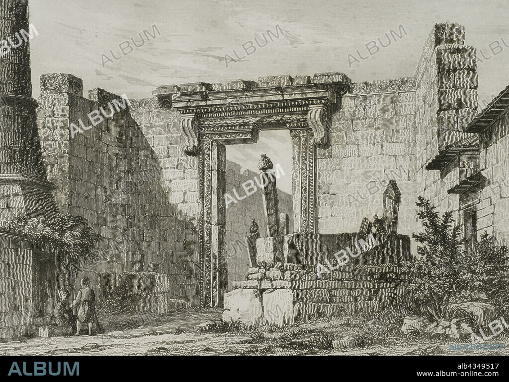 Turquía. Angora (Ankara). Monumento de Ancira o Templo de Augusto y de Roma en Ancira. En época romana la ciudad era llamada Ancira. Grabado dibujado por Préaux. Lemaitre direxit. Panorama Universal. Historia de la Armenia, 1838.