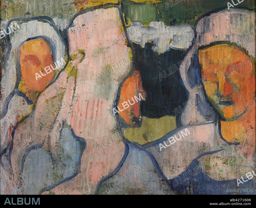 EMILE BERNARD (PEINTRE). Trois Bretonnes en coiffe de deuil.