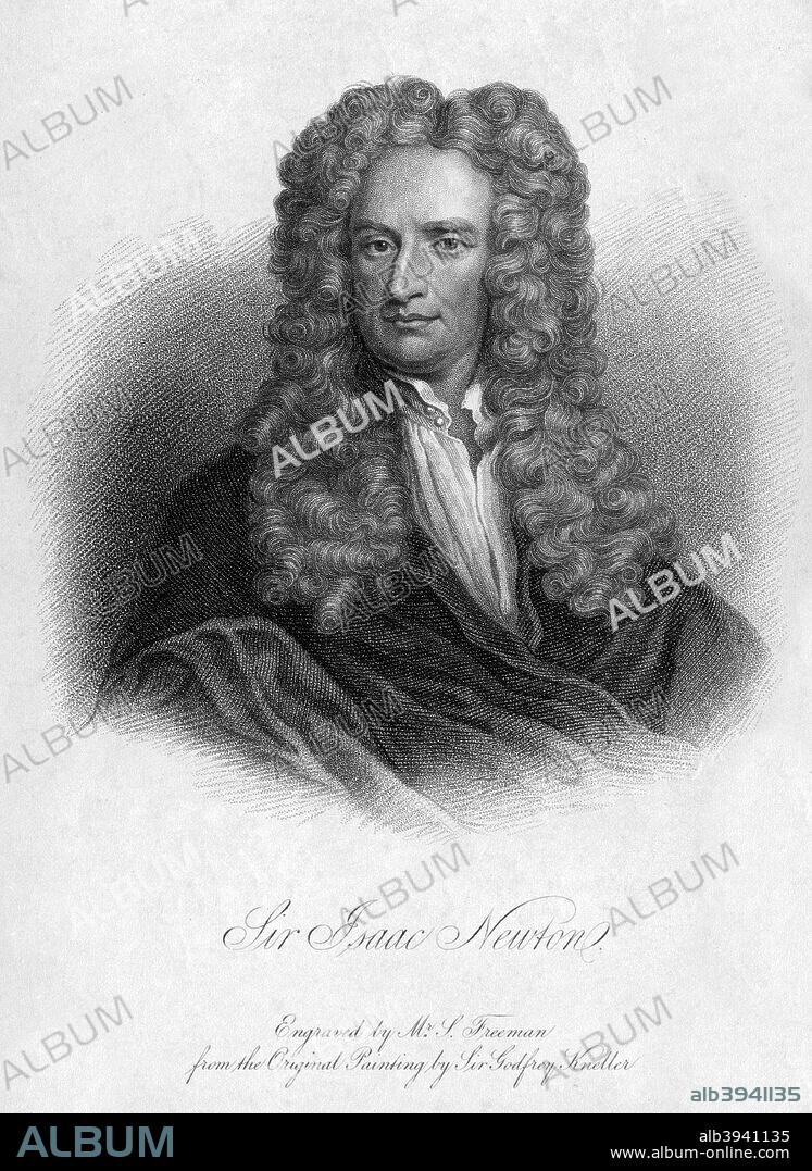 Sir Isaac Newton, English mathematician, astronomer and physicist, (19th century). Newton's (1643-1727) discoveries were prolific and exerted a huge influence on science and thought. His theories of gravity and his three laws of motion were outlined in his greatest work, Philosophiae Naturalis Principia Mathematica, (1687) and he is credited with discovering differential calculus. He also formulated theories regarding optics and the nature of light that led to him building the first reflecting telescope. Knighted by Queen Anne in 1705, Newton is buried in Westminster Abbey, London.