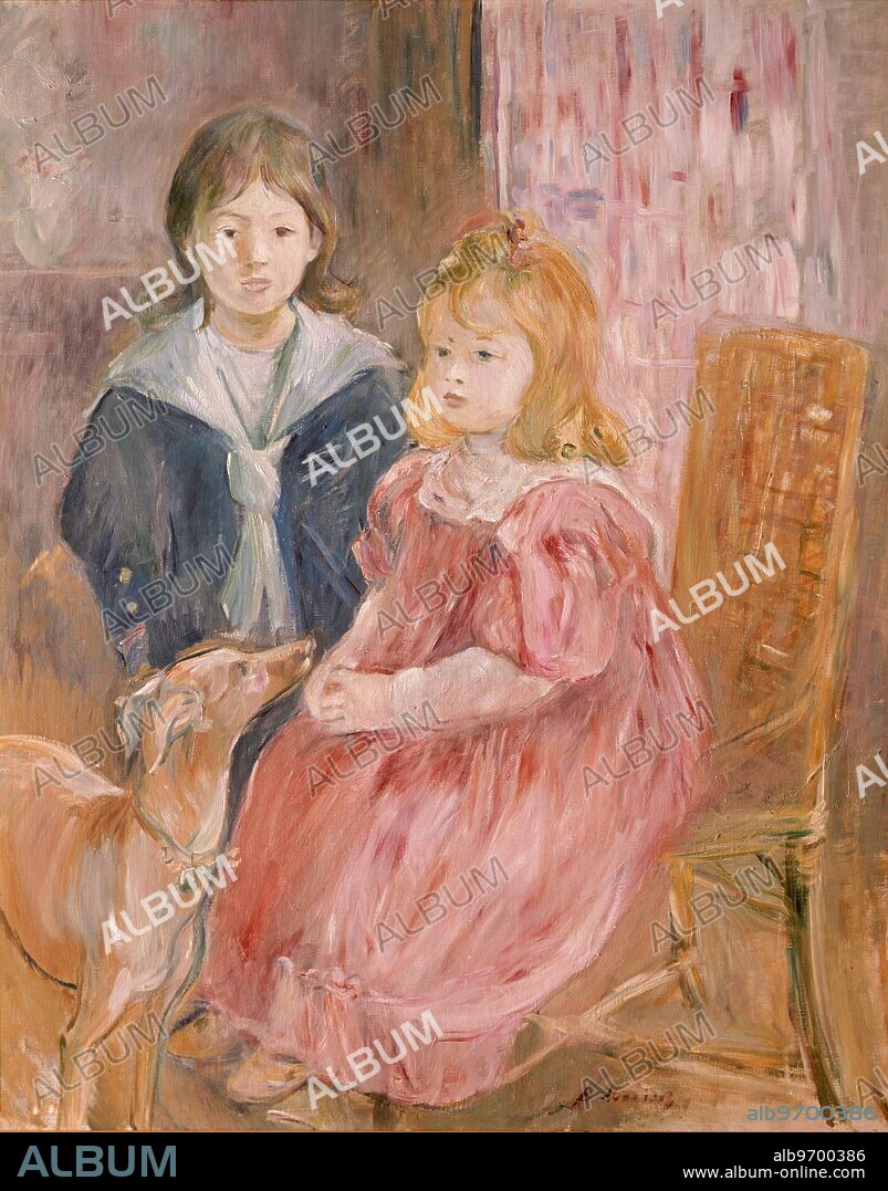 Double portrait of Charley and Jeannie Thomas, children of the artist's cousin, Gabriel Thomas, 1894 (oil on canvas) . Artist Morisot, Berthe (1841-95) . Location Musee d'Orsay, Paris, France. Jeu de Paume. Berthe Morisot (January 14, 1841 - March 2, 1895) was an impressionist painter, born in Bourges, Cher, France into a successful bourgeois family.. Â©TopFoto.