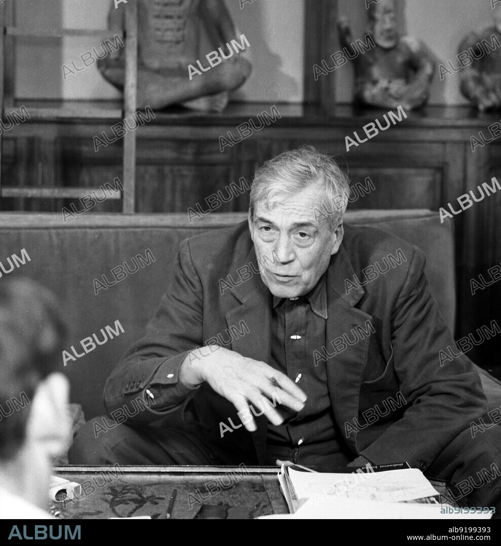 John Huston at home in St Clerans, Craughwell, County Galway, Ireland in 1964. John Huston at home in St Clerans, Craughwell, County Galway, Ireland in 1964. He is in his personal museum where he kept valuable pre Columbian artworks.