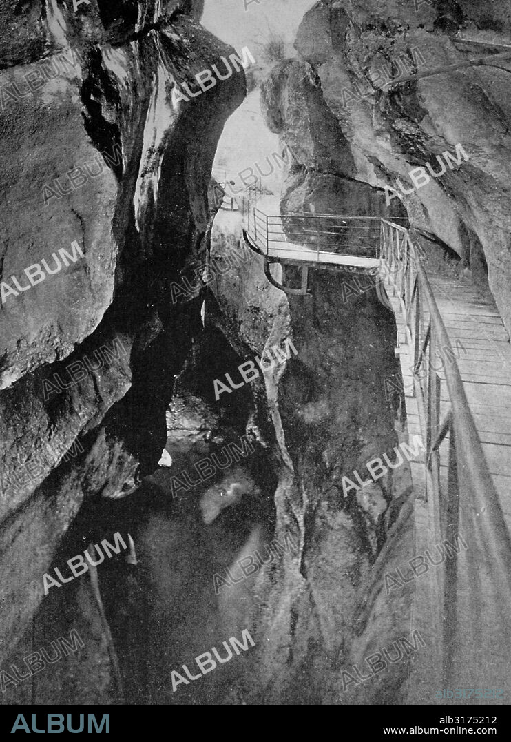 Early autotype of les gorges du fier, savojen, france, 1884.