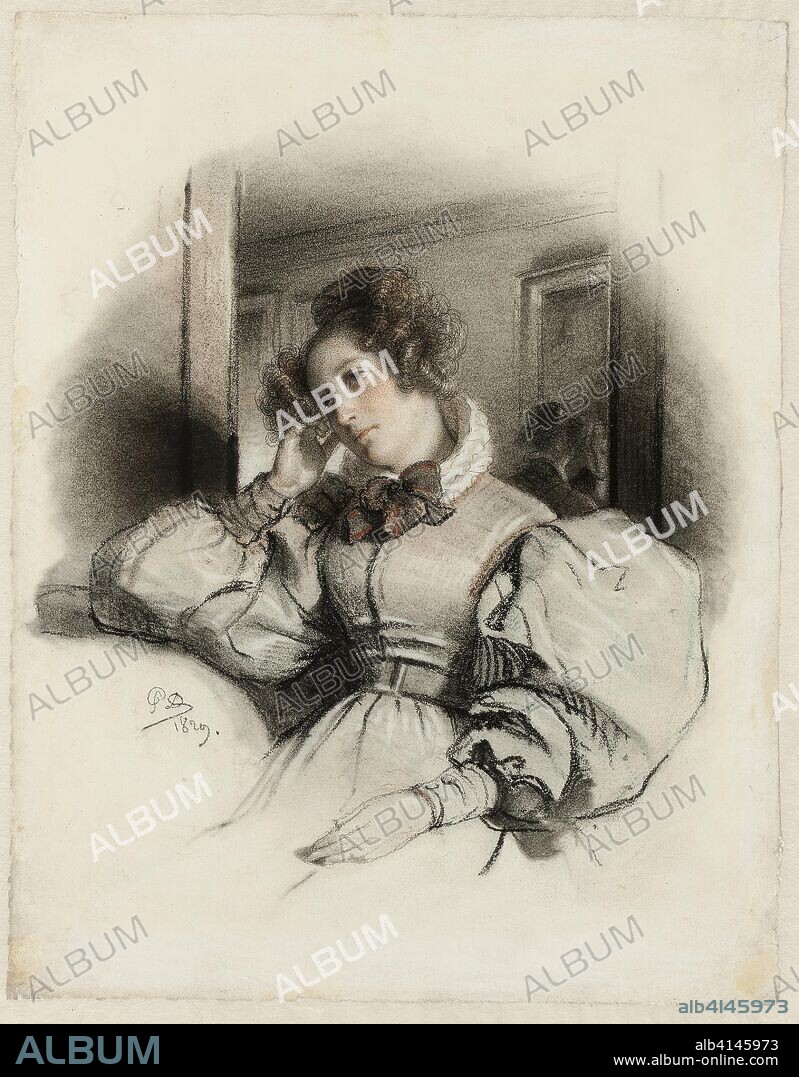 Portrait de Mme. E. D. Paul Delaroche; French, 1797-1856. Date: 1829. Dimensions: 240 × 188 mm. Black, white, and red chalks, with stumping and erasing on ivory wove paper, perimeter mounted to Japanese paper. Origin: France.