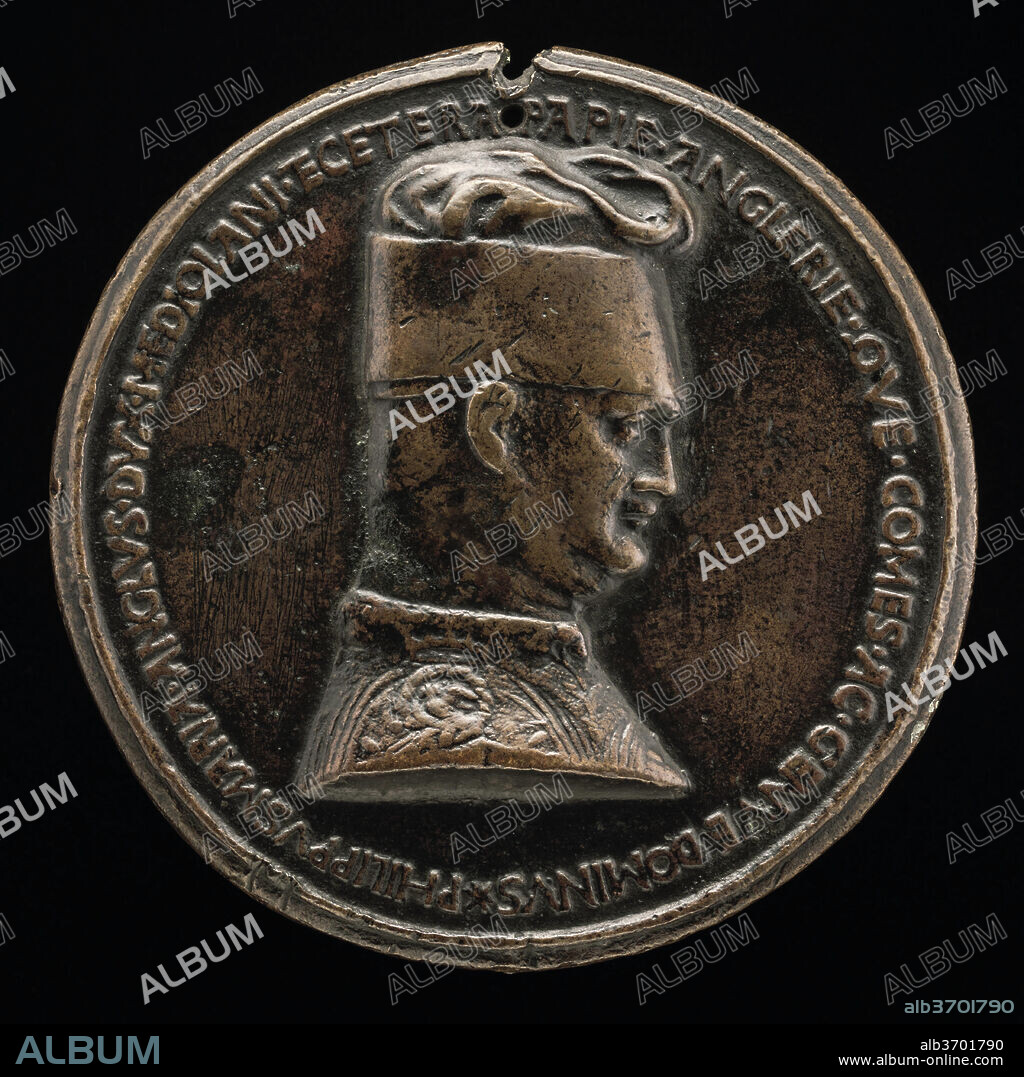 PISANELLO. Filippo Maria Visconti, 1392-1447, Duke of Milan 1412 [obverse]. Dated: c. 1441. Dimensions: overall (diameter): 10.1 cm (4 in.)  gross weight: 413.62 gr (0.912 lb.)  axis: 12:00. Medium: bronze.