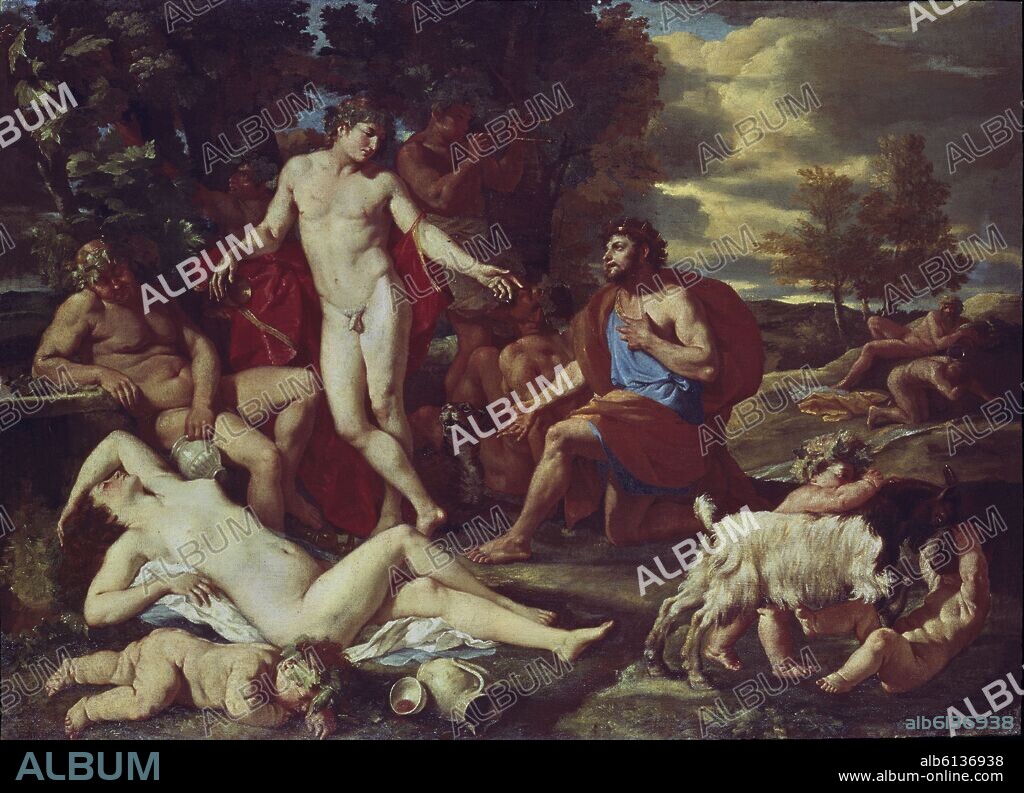 NICOLAS POUSSIN. MIDAS Y BACO - HACIA 1630 - OLEO/LIENZO - 98 cm × 153 cm - CLASICISMO FRANCES.