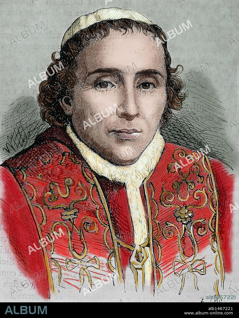 PIO VII (Cesena,1740-Roma,1829). Papa italiano, de nombre Gregorio Luigi Barnaba Chiaramonti. Elegido en 1800 en Valence, era cardenal (1786) y había sido obispo de Tívoli (1782) e Imola (1785). Firmó un contrato con Napoleón (1801) y le coronó emperador en París (1804). Restableció la Compañía de Jesús en toda la Iglesia (1814). Grabado coloreado.