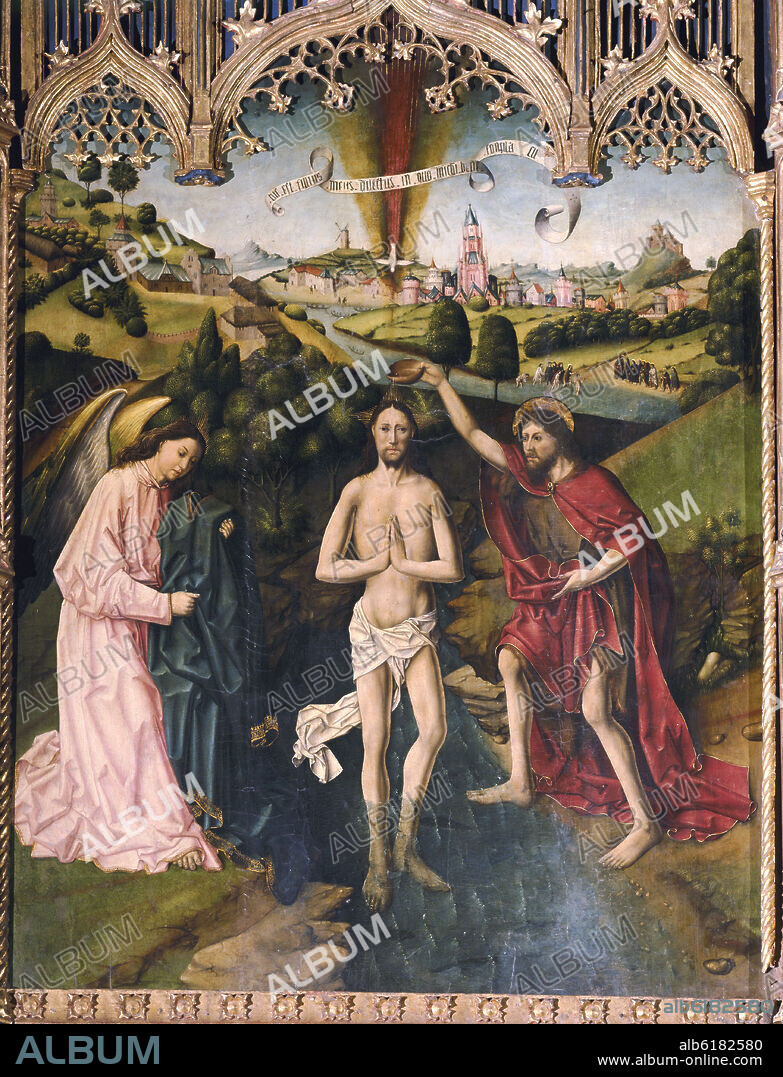 FERNANDO GALLEGO. BAUTISMO DE CRISTO - RETABLO DE SAN ILDEFONSO - 1466 - GOTICO ESPAÑOL - ESTILO HISPANO-FLAMENCO.