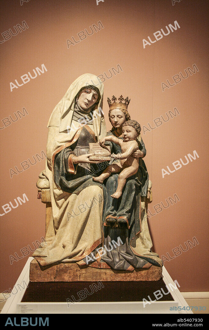 Zagreb, Croatia, Republika Hrvatska, Europe. Mimara Museum (Muzej Mimara). St. Anne with St. Mary and baby Jesus, plychrome wood, Ulm, 15th century.