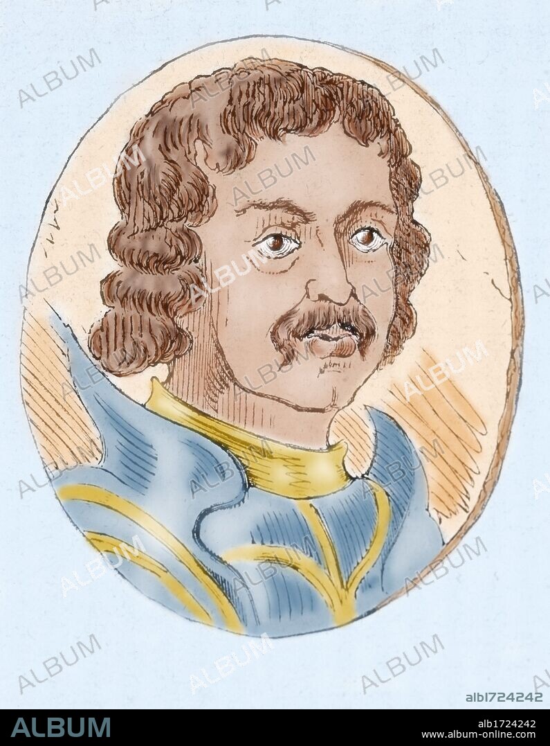 ALFONSO X (1252-1284), llamado "el Sabio". Hijo de Fernando III. Rey de Castilla y León (1252-84). Grabado coloreado.