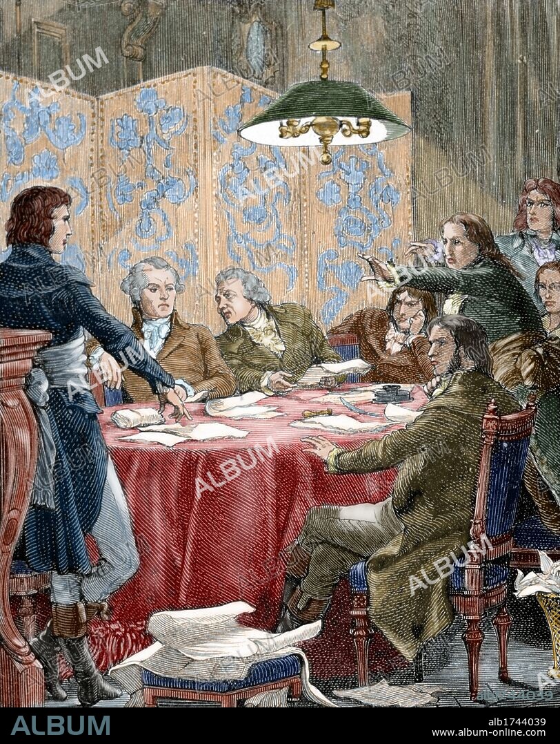 French Revolution (1789-1799). During the Revolution, special courts were created. The most important was the Committee of Public Safety. Colored engraving. 19th century.